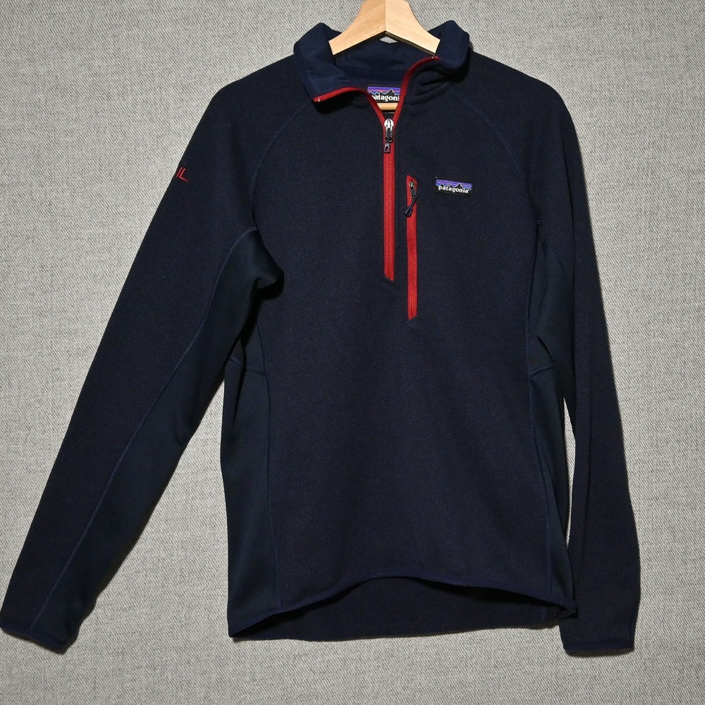 Patagonia Better Sweater 1/4 Zip Mens Vail Logo Medium Navy Blue